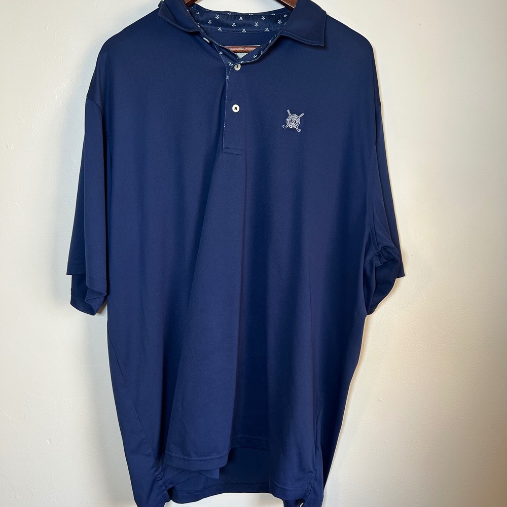 EUC Donald Ross Golf Polo Mens XXL Navy Blue Performance Short Sleeve‎ Logo